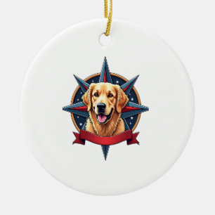 Patriotic Golden Retriever Compass Star Tee 2 Ceramic Tree Decoration