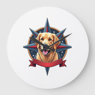 Patriotic Golden Retriever Compass Star Tee 2 Large Clock