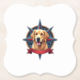 Patriotic Golden Retriever Compass Star Tee 2 Paper Coaster