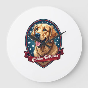 Patriotic Golden Retriever Crest Vintage Tee 2 Large Clock