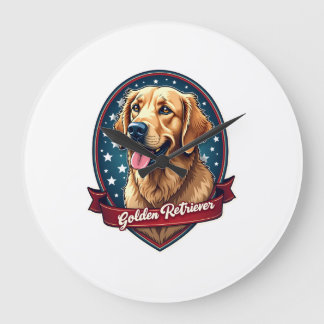 Patriotic Golden Retriever Crest Vintage Tee 2 Large Clock