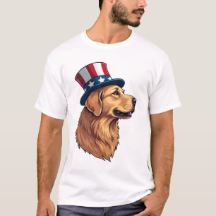 Patriotic Golden Retriever Diagonal Crest Tee