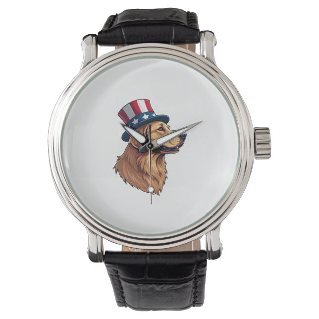 Patriotic Golden Retriever Diagonal Crest Tee Watch (Front)