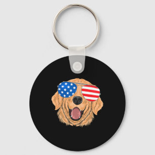Patriotic Golden Retriever Dog 4th Of July Gift Key Ring