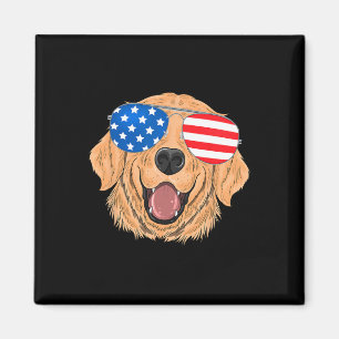 Patriotic Golden Retriever Dog 4th Of July Gift Magnet