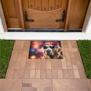 Patriotic Golden Retriever Doormat