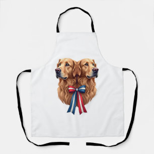 Patriotic Golden Retriever Double Portrait Shirt 2 Apron