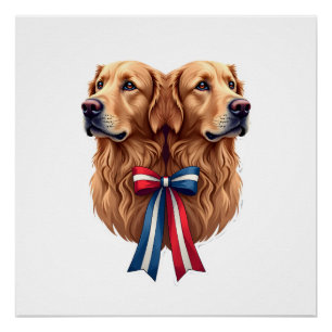 Patriotic Golden Retriever Double Portrait Shirt 2 Poster