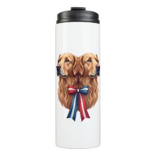 Patriotic Golden Retriever Double Portrait Shirt 2 Thermal Tumbler