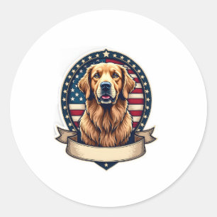 Patriotic Golden Retriever Emblem Vintage Tee 2 Classic Round Sticker