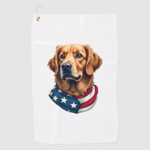 Patriotic Golden Retriever Face Vintage Shirt Golf Towel