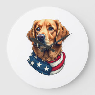 Patriotic Golden Retriever Face Vintage Shirt Large Clock