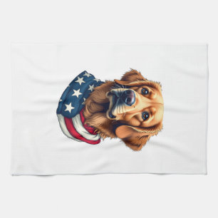 Patriotic Golden Retriever Face Vintage Shirt Tea Towel