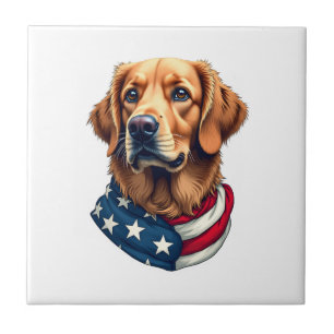 Patriotic Golden Retriever Face Vintage Shirt Tile