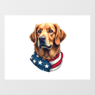 Patriotic Golden Retriever Face Vintage Shirt Window Cling