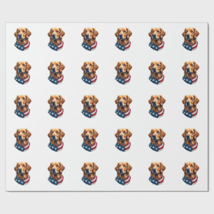 Patriotic Golden Retriever Face Vintage Shirt Wrapping Paper