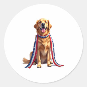Patriotic Golden Retriever Falling Ribbon Shirt 2 Classic Round Sticker