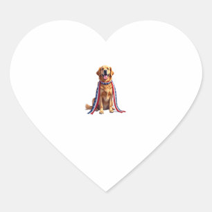 Patriotic Golden Retriever Falling Ribbon Shirt 2 Heart Sticker