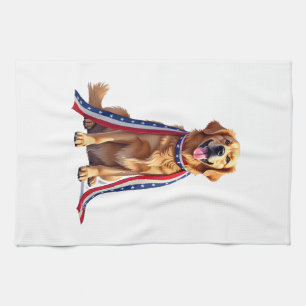 Patriotic Golden Retriever Falling Ribbon Shirt 2 Tea Towel