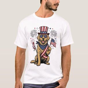 Patriotic Golden Retriever Fireworks Vintage Shirt