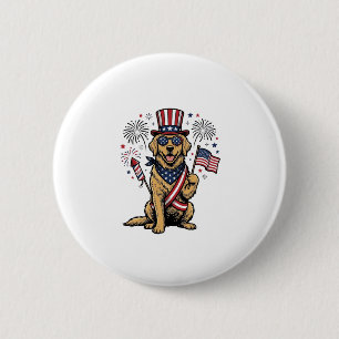 Patriotic Golden Retriever Fireworks Vintage Shirt 6 Cm Round Badge