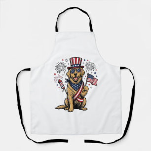 Patriotic Golden Retriever Fireworks Vintage Shirt Apron