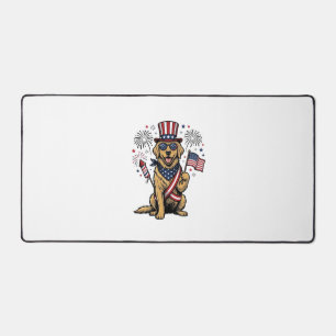Patriotic Golden Retriever Fireworks Vintage Shirt Desk Mat