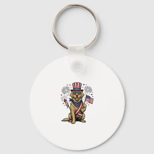 Patriotic Golden Retriever Fireworks Vintage Shirt Key Ring