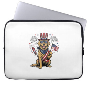 Patriotic Golden Retriever Fireworks Vintage Shirt Laptop Sleeve