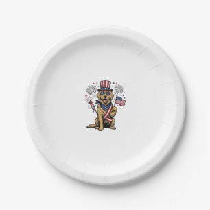Patriotic Golden Retriever Fireworks Vintage Shirt Paper Plate