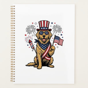 Patriotic Golden Retriever Fireworks Vintage Shirt Planner