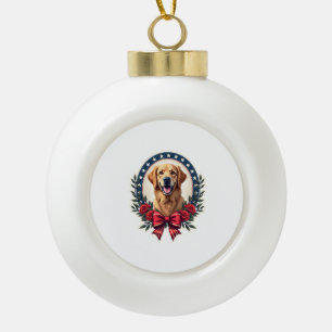 Patriotic Golden Retriever Floral Knot Shirt Ceramic Ball Christmas Ornament
