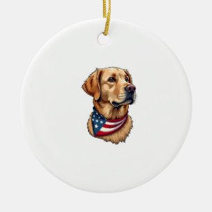 Patriotic Golden Retriever Head Vintage Shirt 4 Ceramic Tree Decoration