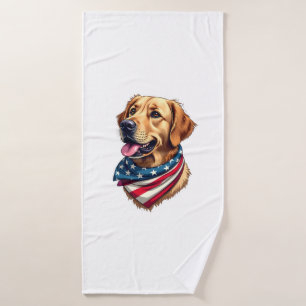 Patriotic Golden Retriever Head Vintage Shirt Bath Towel
