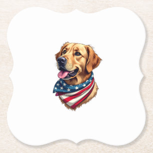 Patriotic Golden Retriever Head Vintage Shirt Paper Coaster