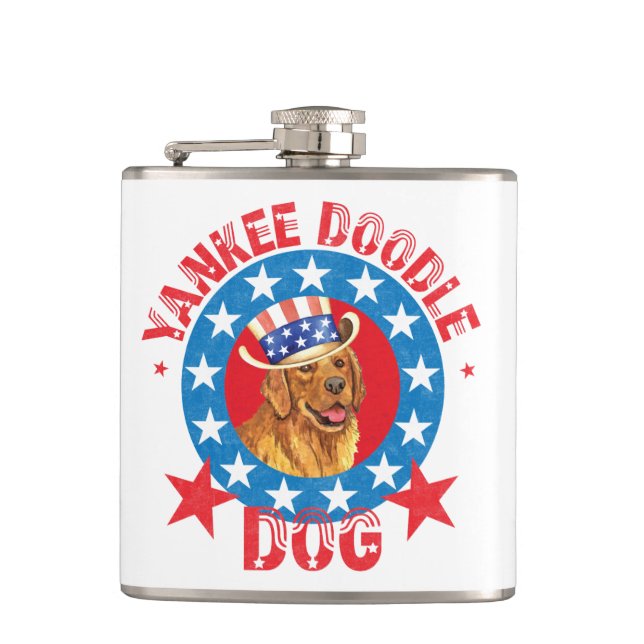 Patriotic Golden Retriever Hip Flask (Front)