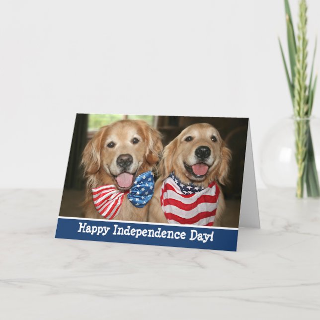 Patriotic Golden Retriever Independence Day Card (Front)