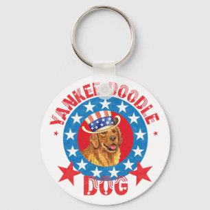 Patriotic Golden Retriever Key Ring