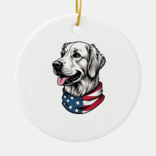 Patriotic Golden Retriever Line Art Vintage Tee 3 Ceramic Tree Decoration