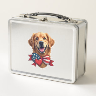 Patriotic Golden Retriever Lover Vintage Shirt Metal Lunch Box