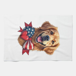 Patriotic Golden Retriever Lover Vintage Shirt Tea Towel