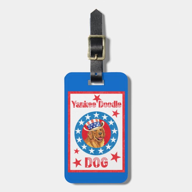 Patriotic Golden Retriever Luggage Tag (Front Vertical)