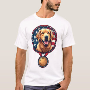 Patriotic Golden Retriever Medal Vintage Tee 3