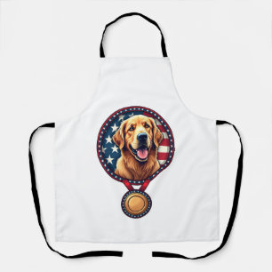 Patriotic Golden Retriever Medal Vintage Tee 3 Apron