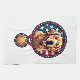Patriotic Golden Retriever Medal Vintage Tee 3 Tea Towel