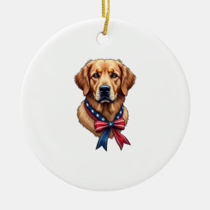 Patriotic Golden Retriever Memorial Day Tee 3 Ceramic Tree Decoration