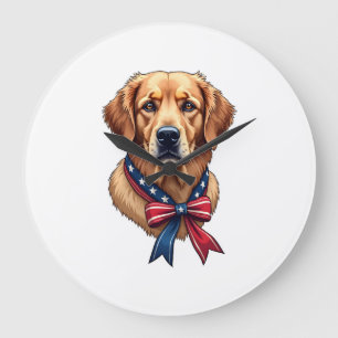 Patriotic Golden Retriever Memorial Day Tee 3 Large Clock