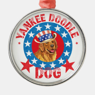 Patriotic Golden Retriever Metal Tree Decoration