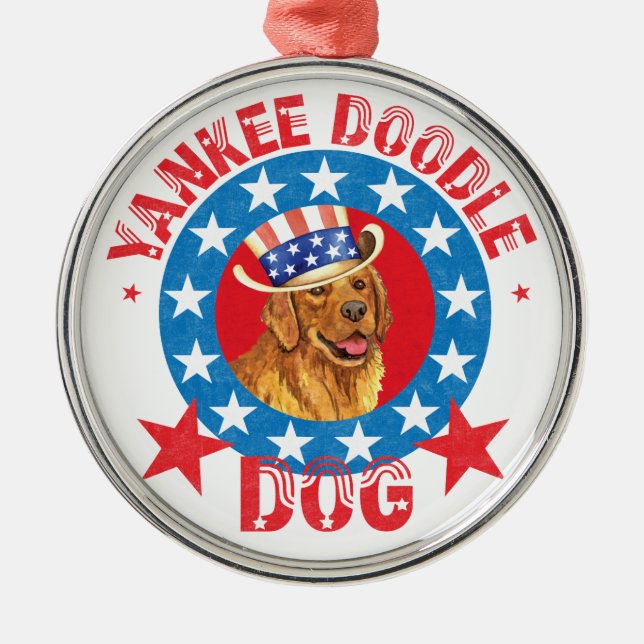Patriotic Golden Retriever Metal Tree Decoration (Front)