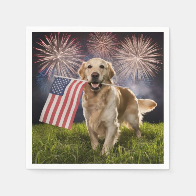 Patriotic Golden Retriever Napkin (Front)